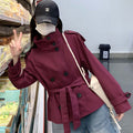 autumn new women's clothing - cross-border european & american style - versatile & fashionable commute solid color tie-waist trench coat
