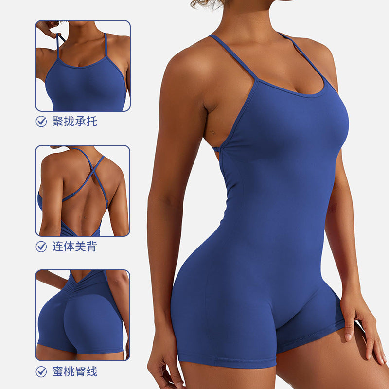 European and american sexy backless bodysuit yoga suit women's elastic tight sports running yoga jumpsuit customization