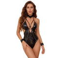Dcheux new sexy patent leather bodysuit with wrist chain - wholesale sexy lingerie for role play