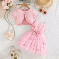 summer bow-printed cami dress + solid color jacket fashionable sweetheart european and american style pinafore dress girls' set