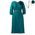 D614export women's clothing new arrivalfashion three-quarter sleeves round neck pure color style pleated cross-border african dress