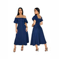 Fashionnew arrivalexport cross-border women's denim u-neck short-sleeved longdress women's plus size waist slimming look skirt