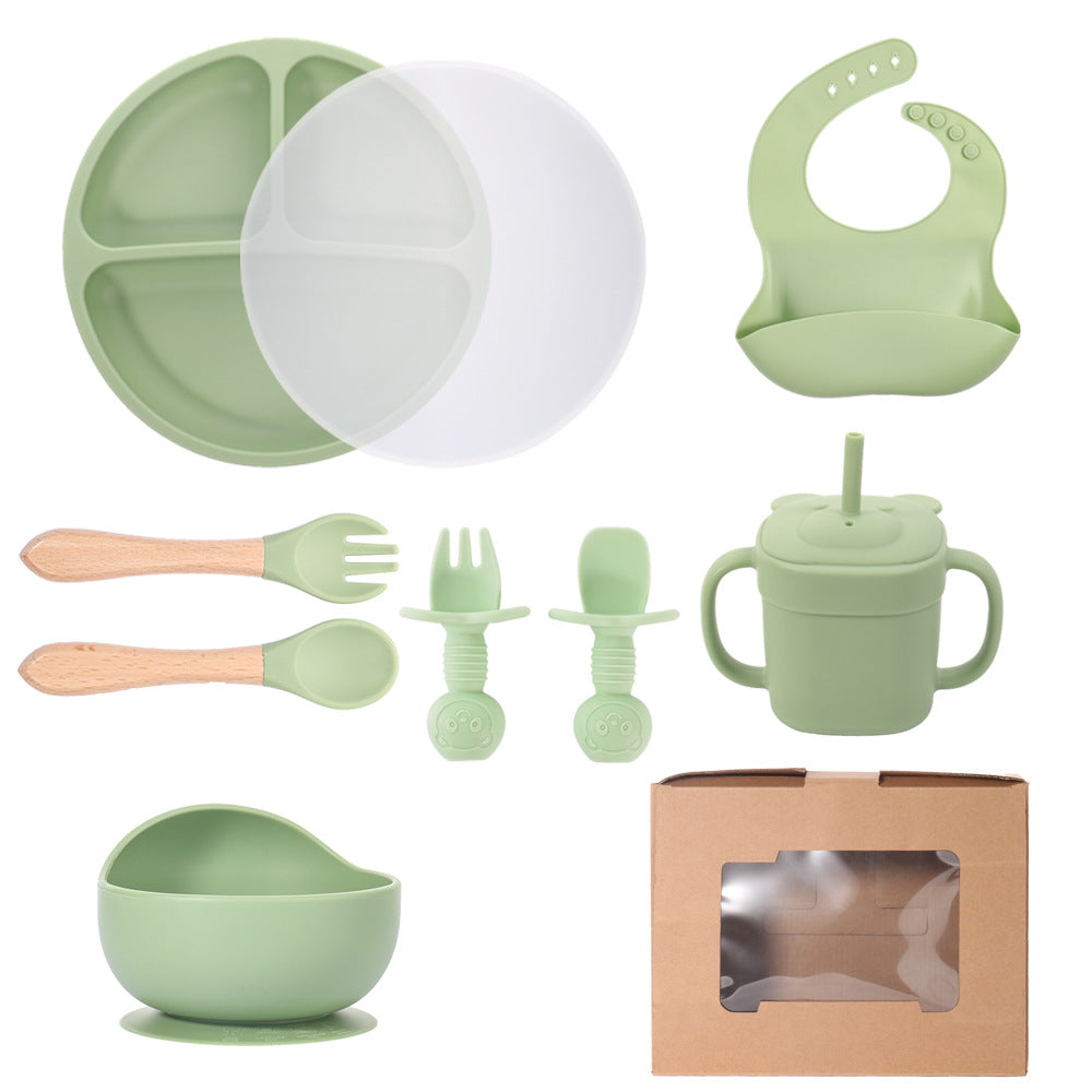 Children's silicone straw cup Baby bear baby drinking milk drinking cup Double handle anti-drop silicone feeding tableware