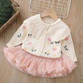 Girls' cardigan sweater princess dress two-piece set - puffy skirt autumn/winter new korean style knitted cardigan outfit for baby girls