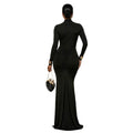 Fashion cross-border elegant banquet women's pure color close-fitting curve hip skirt design sexy chest-wrapped long sleevesdress