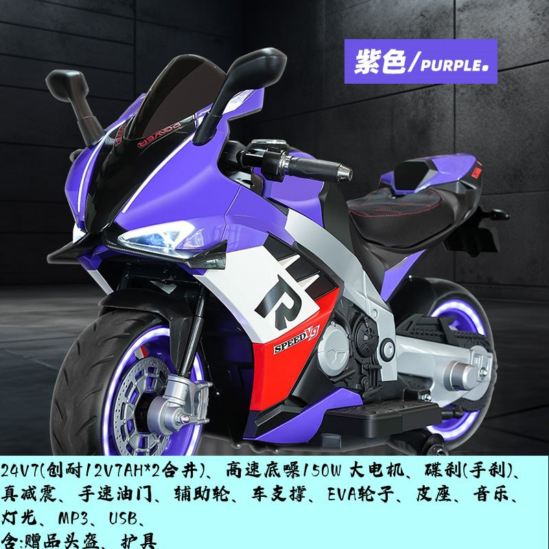 Oversized children's electric motorcycle baby toy car can seat double boys and girls with wheel lights charging stroller