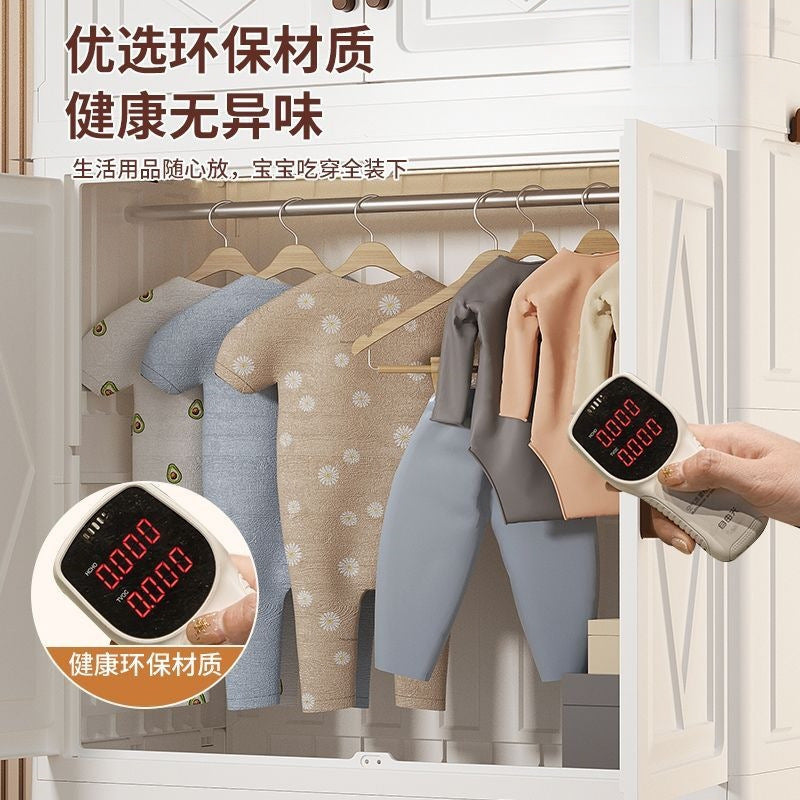 Foldable storage cabinet - no assembly required, large capacity kids' wardrobe, double door organizer, simple rolling storage cabinet