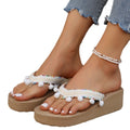plus size beach slippers women's summer outwearthick sole high heel sandals women's tassel wedge bohemia flip-flops