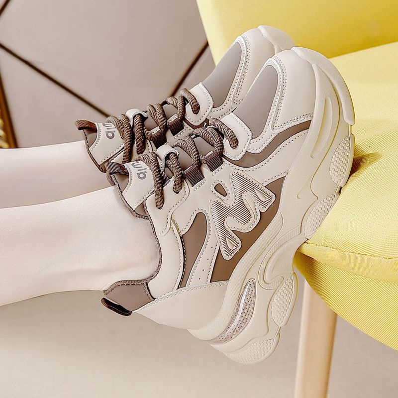 Women's shoes 2025 heightened new spring and autumn versatile little white shoes soft leather heightened sports platform casual dad shoes women