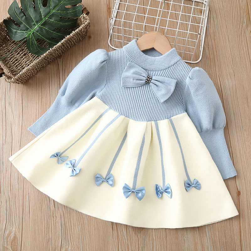 Girls' knitted sweater dress - autumn/winter  new collection - bow detail, chanel-inspired sweet style