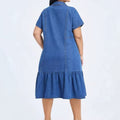 summer fashion cross-border  independent station short sleeve lapel casual style women's denim dress