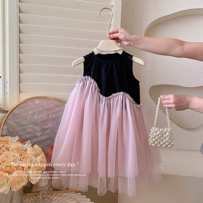 summer girls' tank dress - new stylish color block mesh princess dress for baby girls