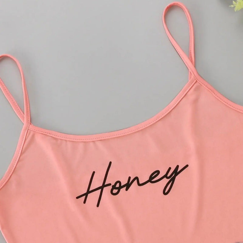fashionnew arrivalletterhoneyprinting suspender tops shorts home wear pajamas sexysuit women's clothing