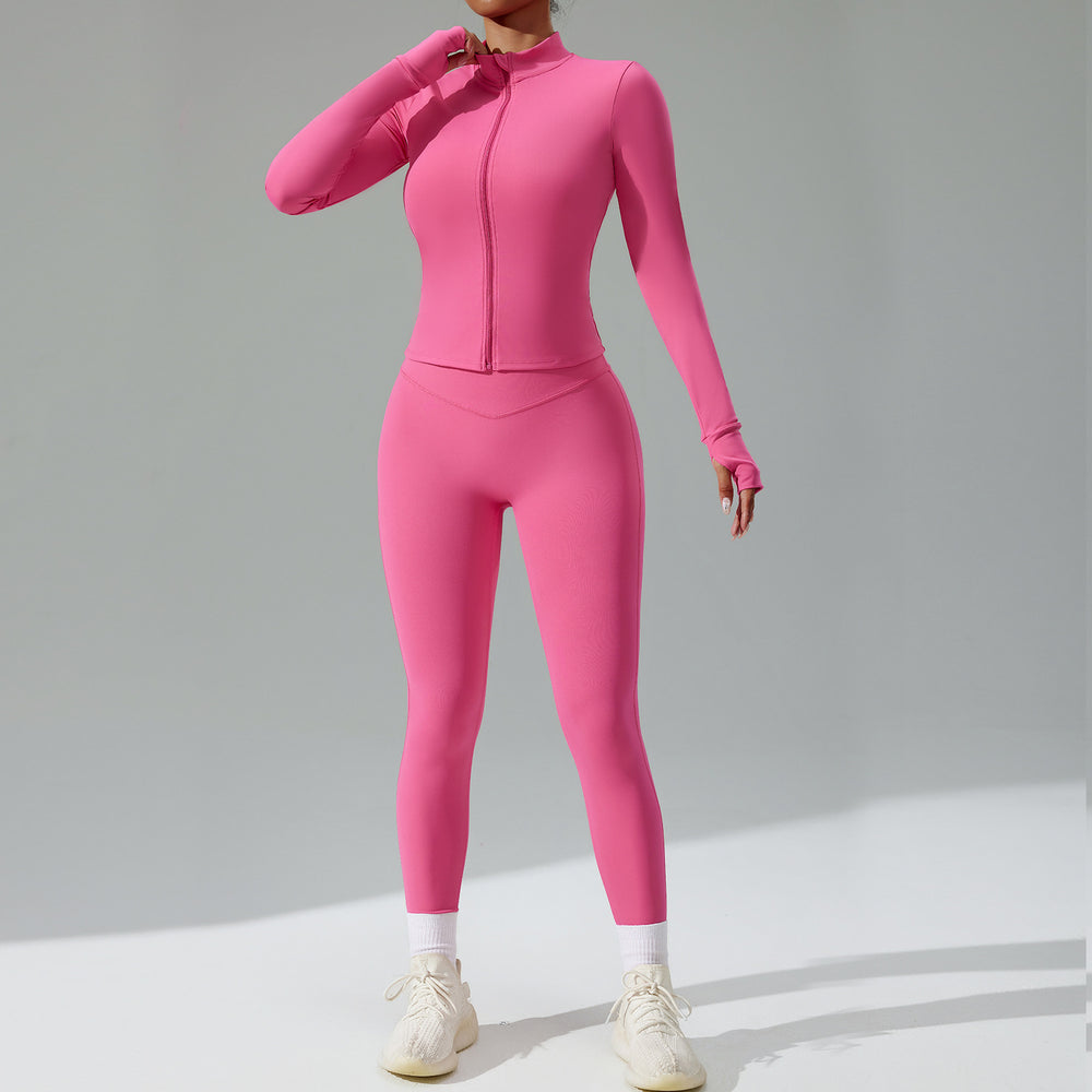 new women's tight-fitting yoga set - cardigan running sportswear set, quick-dry fitness outfit, three-piece set