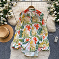 Vacation style printingcomfortable breathable easiest for match shirt women's summerloosecardigan style easiest for matchslimming looktops
