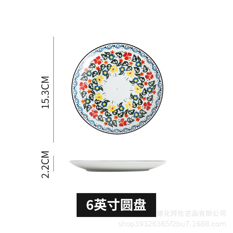 Wholesale nordic creative ceramic dessert plate round multi-tiered skewer plate fruit plate household personalized decal plate