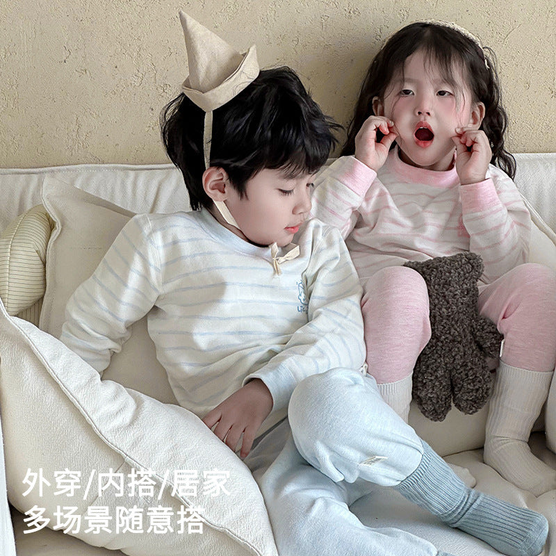 Kids autumn clothes and long trousersfall and winter comfortable velvet cotton baby intimatessuitthickenedheattech boys and girls pajamas cotton sweater