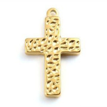 European and american new style minimalist hammered cross pendant necklace - vintage niche stainless steel cross jewelry