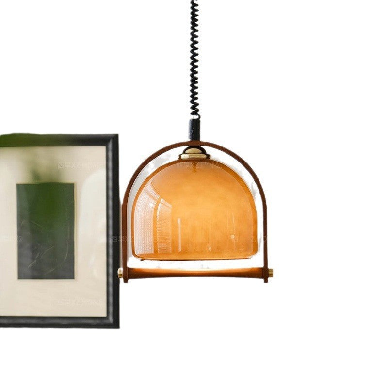 Wabi Sandy Wind Medieval Glass Retractable Chandelier Japanese Solid Wood Retro Restaurant Bar Designer Atmosphere Zhongshan Lighting