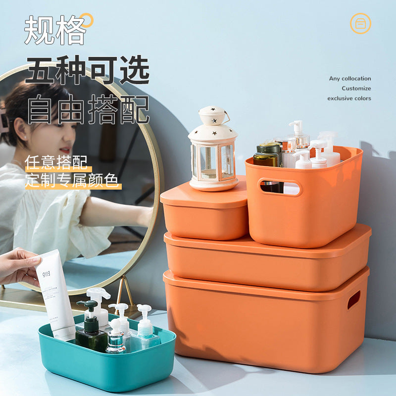 Household contrasting color storage box, wardrobe clothes sorting box with lid, large storage basket, sundries storage box, plastic.