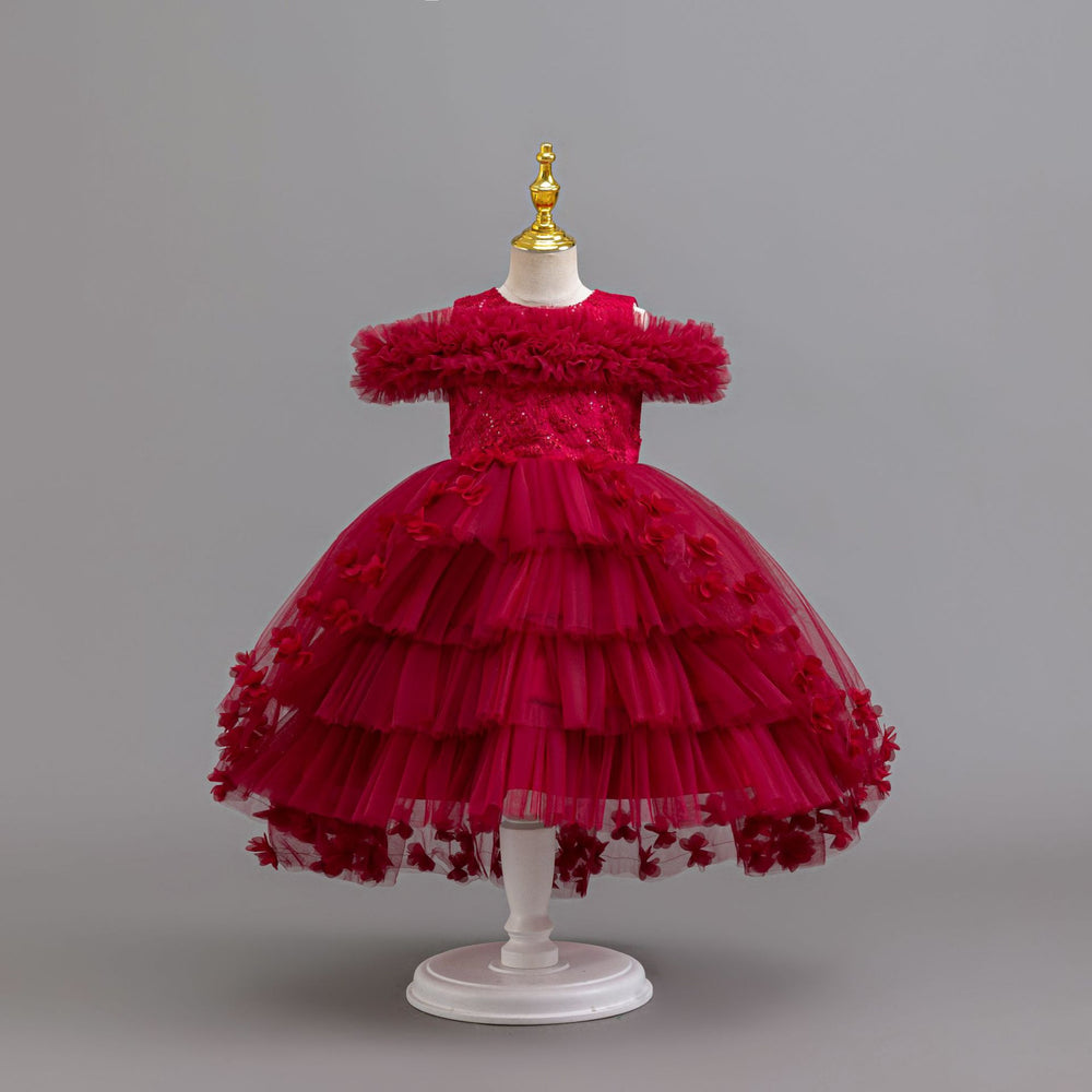 Ready-to-ship new children's formal dress - floral train princess dress for little girls, perfect for piano recitals and performances