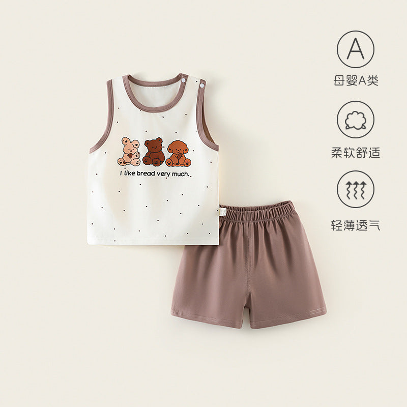 Baby summer suit thin baby clothes boys and girls outing jacquard separatespure cotton vest shorts kids