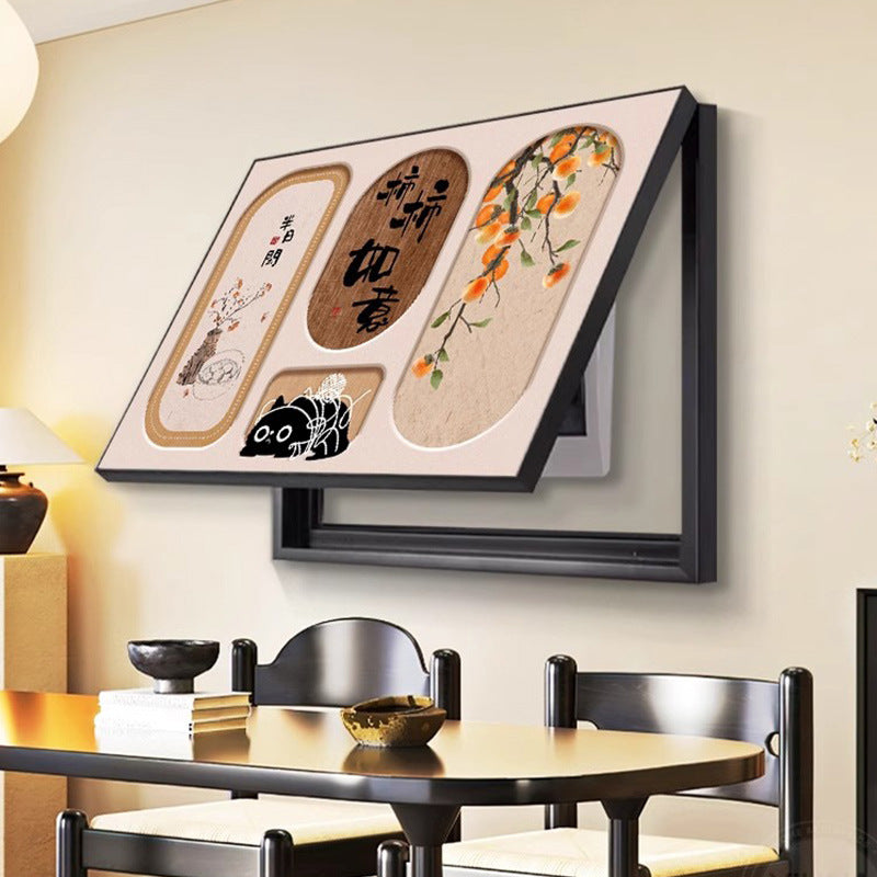 Medieval style, peace and joy, persimmon meter box decorative painting, no punching, distribution box push-pull cover ugly, electric switch box hanging painting