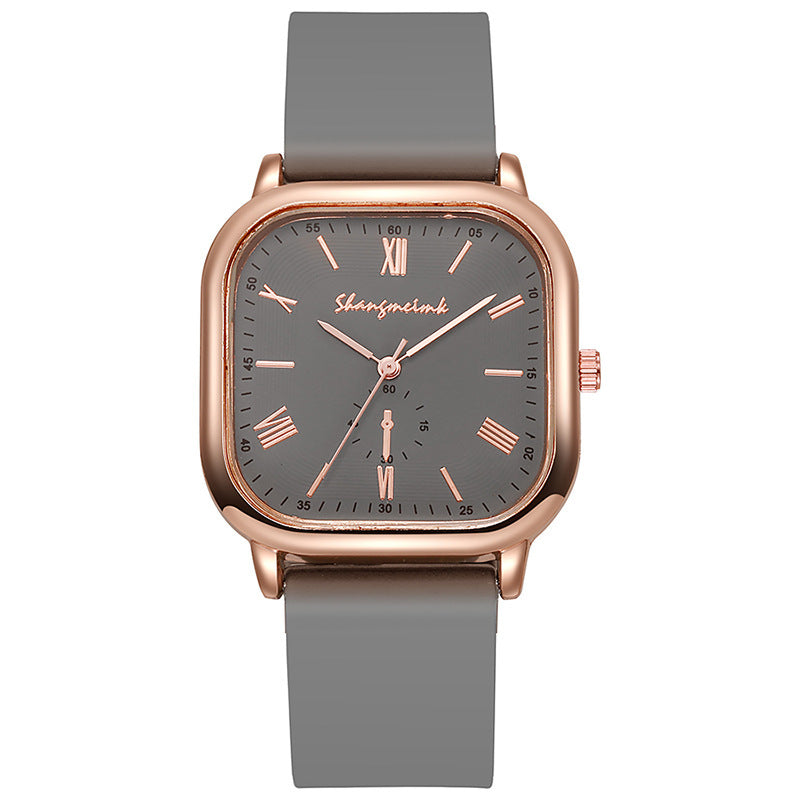 vintage style rose gold square roman scale silicone strap women's quartz watch factory direct sales wholesale