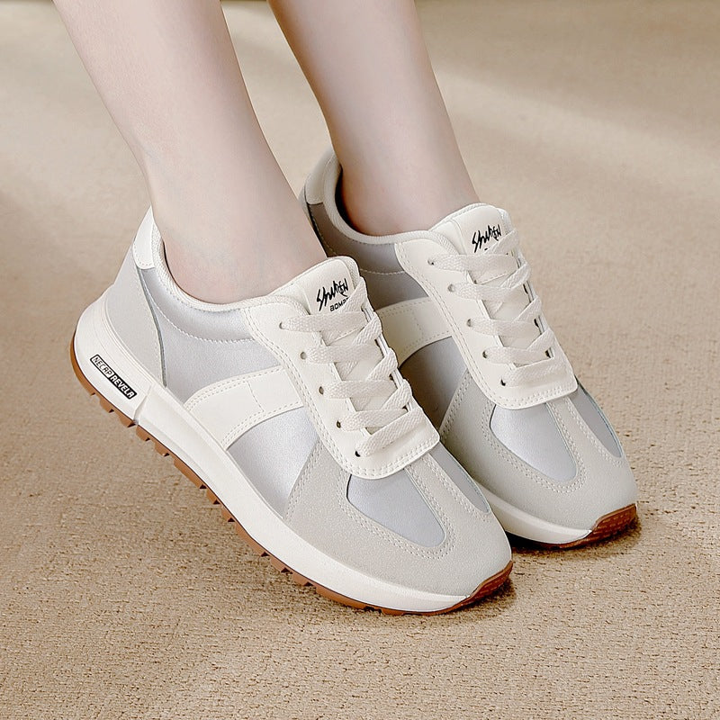 plus size women's shoes - new spring/autumn leather sneakers - korean style versatile flat casual soft sole running shoes
