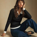 color block faux two-piece v-neck knit top - women's autumn/winter niche design sweater