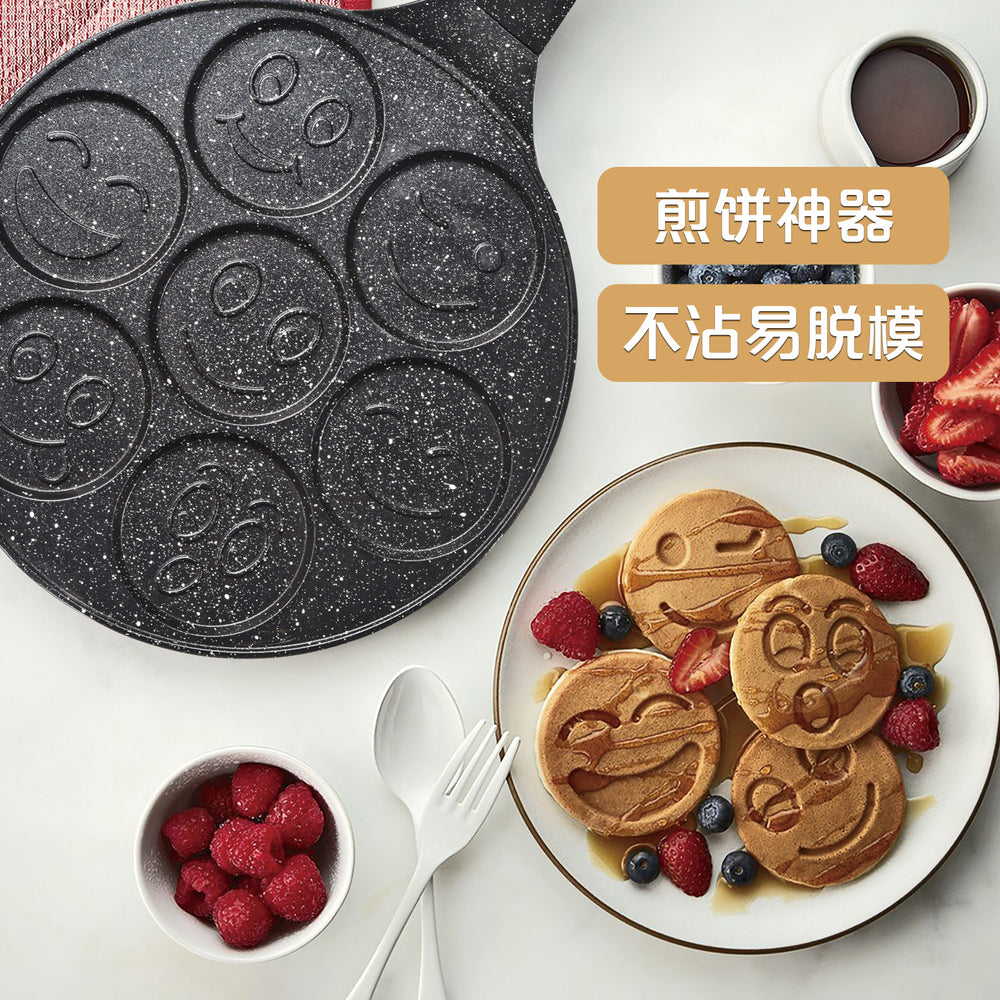 Wholesale die-cast non-stick pan seven-hole waffle cartoon smiley face grill frying pan breakfast pan pancake pan omelette pancake pan