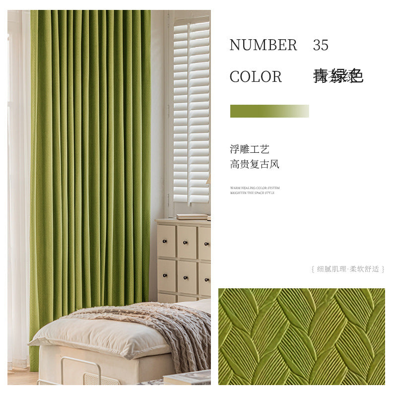French retro green wheat ear velvet blackout curtains for living room and bedroom, thickened curtain fabric, shaoxing curtain wholesale