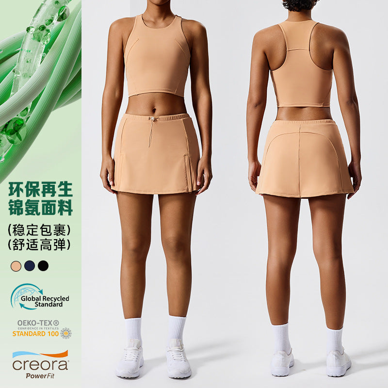 eco-friendly fabric sports skirt with built-in bra, compression yoga skirt, outdoor golf fitness tennis set