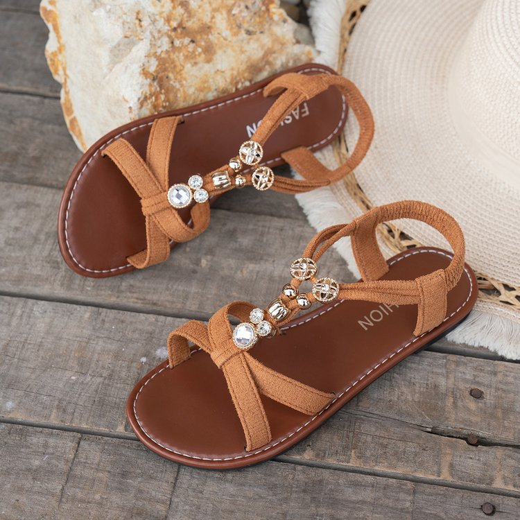 new cross-border e-commerce  dropshipping manufacturer wholesale women's bohemian floral rhinestone flat sandals