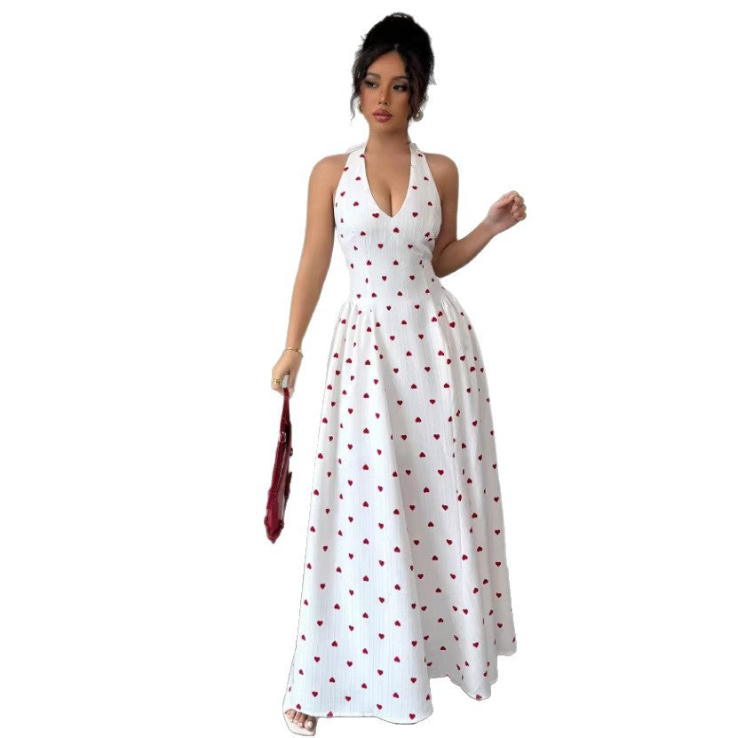 New arrivalfashion cross-border heart suspender pajamas for women casualsexybowstie back waist dress