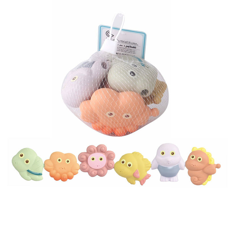 Cross-border export  children's bathroom soft glue animal water toys baby bath straw material marine toys