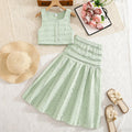 spring/summer girls' outfit: fresh & chic sleeveless top with ruched midi skirt set