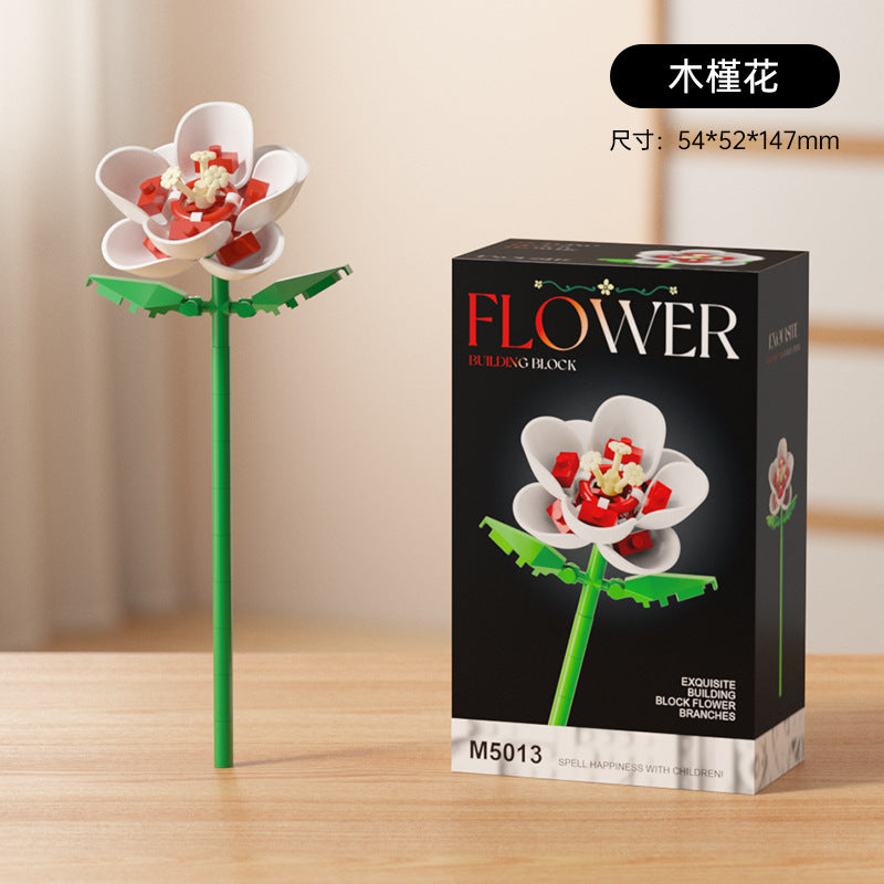 artificial bouquet single preserved flower desktop decoration toy rose flower assemble building block insert toy