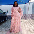 African women's dress 3d embroidered floral mesh round neck batwing sleeve loose plus size robe + vest maxi dress