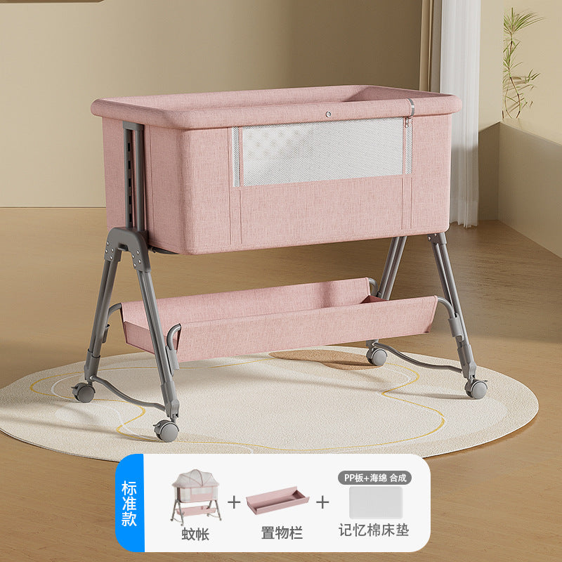 Baby crib: portable, foldable, multi-functional, adjustable height, seamless splicing, newborn-sized bassinet