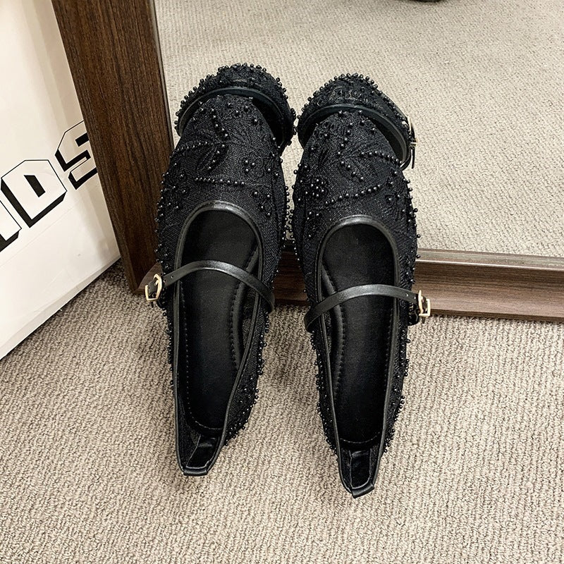 embroidered pearl loafers - women's soft leather breathable casual flats - retro chinese style flat heel plus size mesh shoes