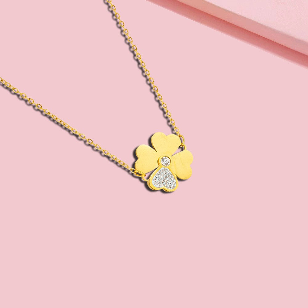 High-quality clover necklace for women, full diamond petals, lucky clover, 24k rose gold clavicle chain, factory direct sales
