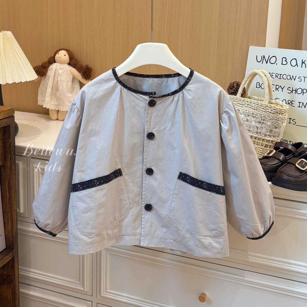 New girls' floral trimmed jacket - versatile, korean style, casual, fashionable, and stylish pure cotton outerwear for baby girls