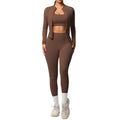 fashionpure color double-sided brushed tight sports yoga clothes three-piece set running fitness yoga clothes suit for women