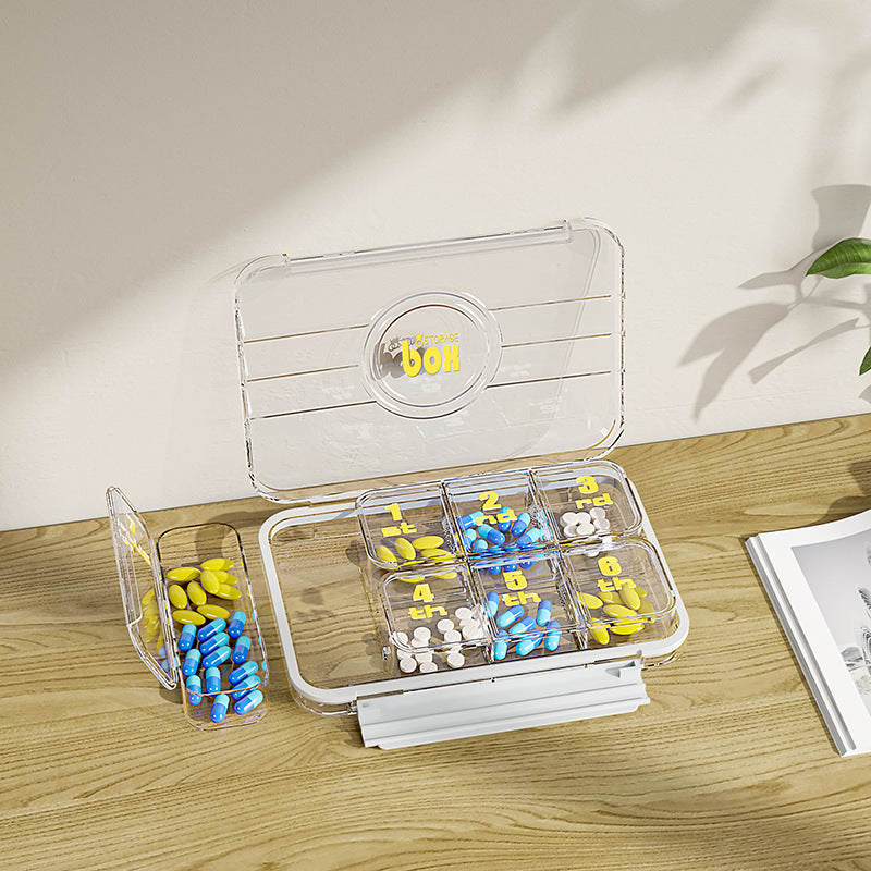 Portable and portable medicine box seven days a week, medicine dispenser,  new large font medicine reminder medicine box