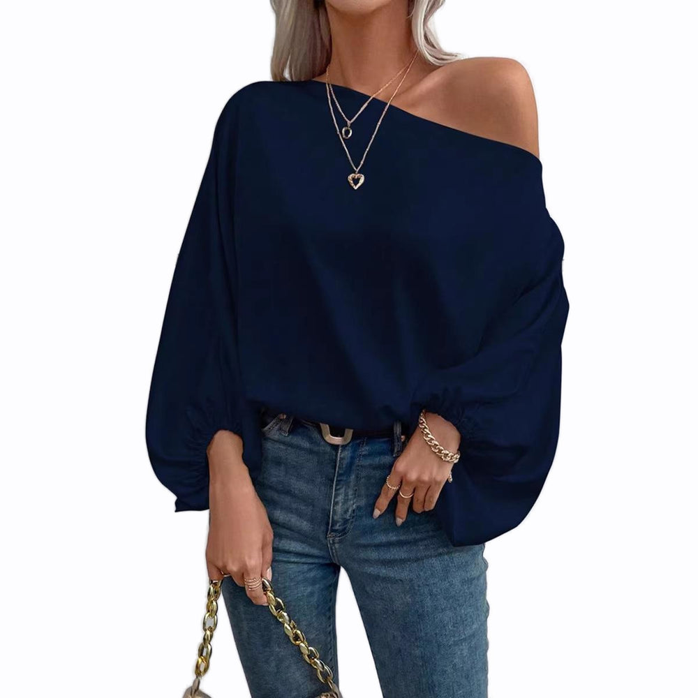 Amazon us & europe fashion independent store  winter new off-the-shoulder satin blouse - loose, asymmetrical top