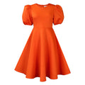 D3178 cross-border fashion  round neck elegant puff sleeve waist large swing dress a-line foreign trade dress