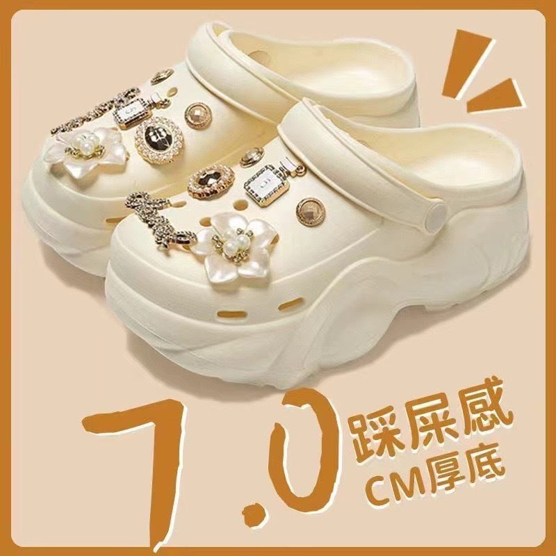 Thick soleeva crocs women's summer outwear 2025new arrivalheight increasing outdoor beach seaside ins toe cap slippers