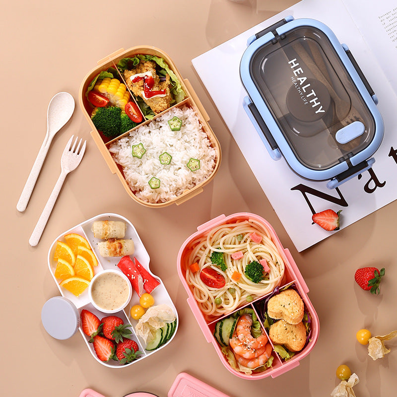 Microwave-safe lunch box with divided compartments, rectangular bento box, portable outdoor plastic meal container for healthy eating and fruit