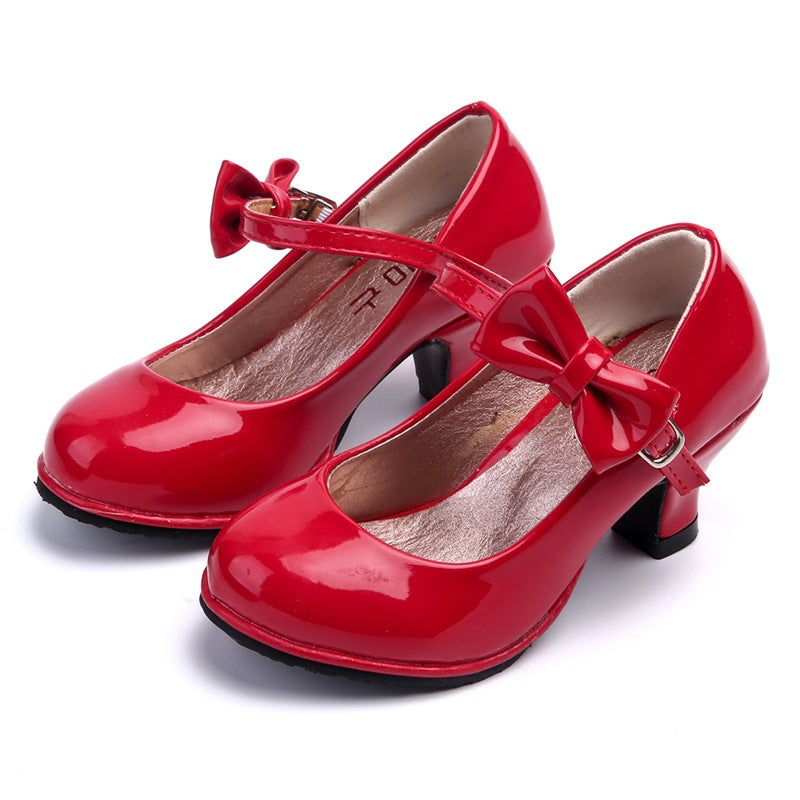 Girls' princess shoes - spring/autumn kids' fashion solid color leather shoes - red student performance dance round toe comfortable flats
